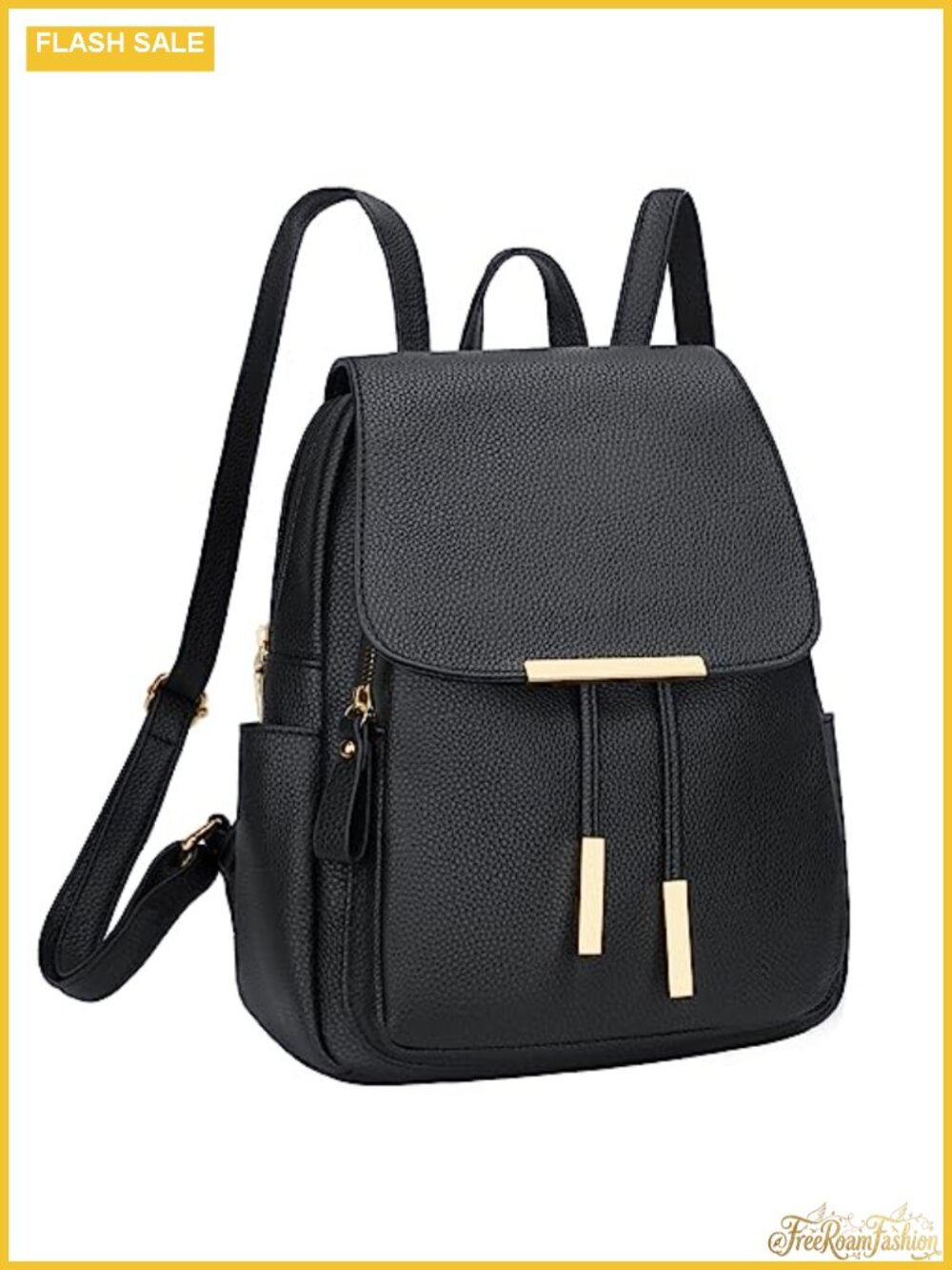 Faux Leather Fashion Backpack Purse for Women with Gold Hardware, 7 Pockets,